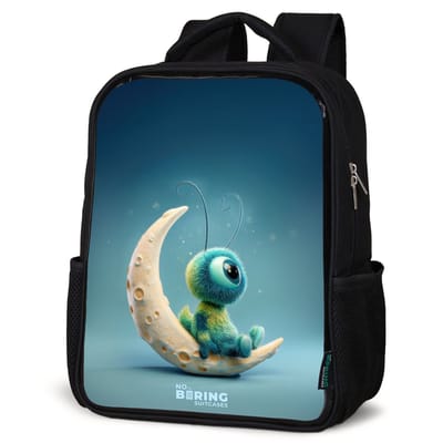 NoBoringSuitcases.com® - Rugzak zwart - Schooltas jongen & meisje - Dromerig Wezentje op de Maan - Rugtas voor school - Boekentas kind - Schoolrugzak - Kinderrugzak