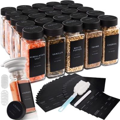 Dailygoods- Specerijenpotten Set van 25 - Potten met Deksel - Potten met Labels - Keukenopslag - Kruidenset - Duurzaam Materiaal - Kruidenpotten