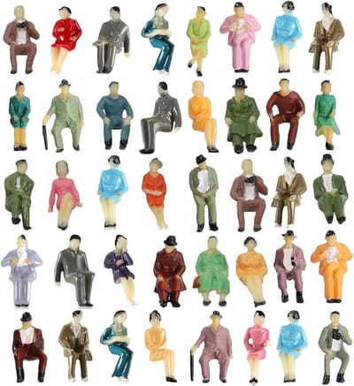 Pack van 40 Miniatuur Spoorweg Figuren - Geverfde Zittende Figuren in Diverse Houdingen voor H0 Spoorwijdte 1:87