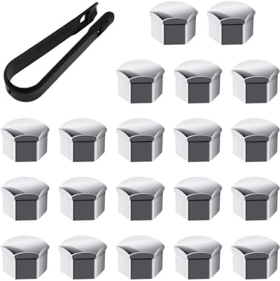 JHUBERS- Wielmoerkappen 17 mm - 20 Stuks - Zilveren Plastic - Inclusief Clip - Corrosiebestendig - Duurzaam Materiaal - Wielmoerkap
