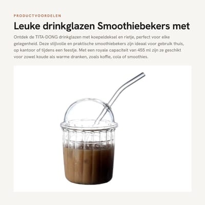 Dailygoods- Drinkglazen 455 ml - Herbruikbare Smoothiebekers - Koepeldeksel/Rietje - Glazen Koffiekop - Ideaal voor Thuis/Bar - Verbeter je Kwaliteit van Leven - Smoothiebeker