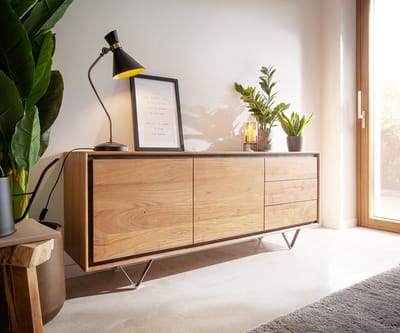 Ladekast Stonegrace Acacia Natur 175 cm 2 deuren 3 laden steenfineer V-voets dressoir