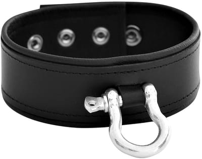Kiotos Leather - Lederen Collar met Drukknopen en Metalen Beugelsluiting Voorzijde - Zwart