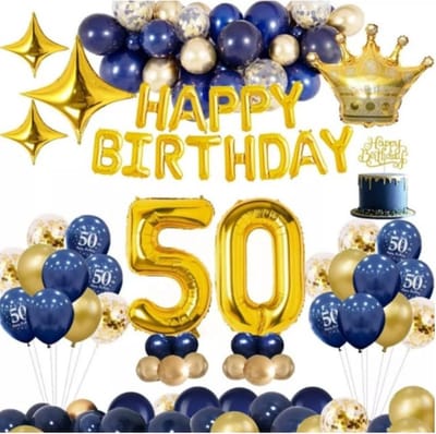 FeestmetJoep® 50 jaar feestpakket Blauw / Goud 50-delig - 50 jaar verjaardag - 50 jaar verjaardag versiering - 50 jaar slingers - 50 jaar ballonnen - Feestversiering voor man & vrouw Blauw / Goud - 50 jaar verjaardag man / vrouw - 50 jaar versiering