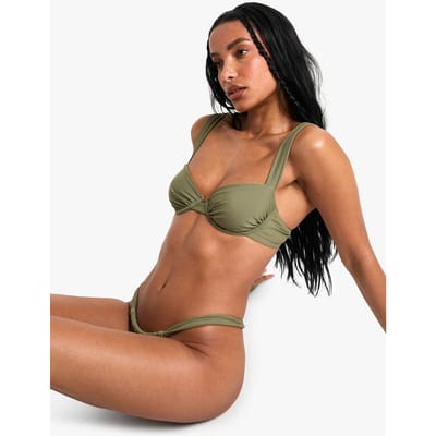 boohoo Dames Petite Zwemkleding Essentials Balkon Bikini Top | Khaki | Maat: 30B