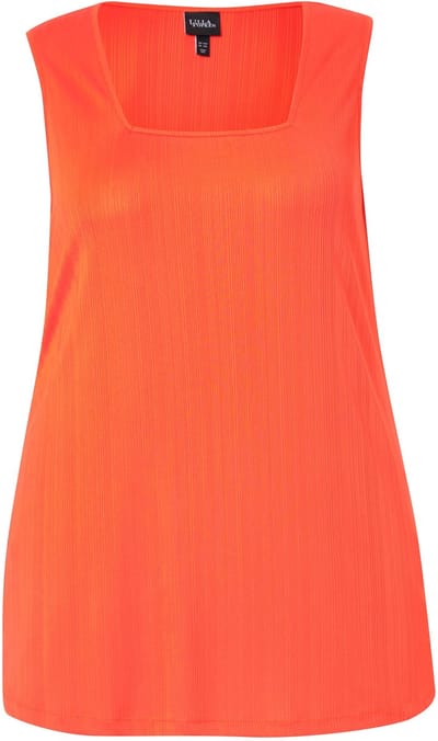 Ulla Popken - Dames - Top ribjersey A-lijn carréhals mouwloos - Paprika - Maat 58+