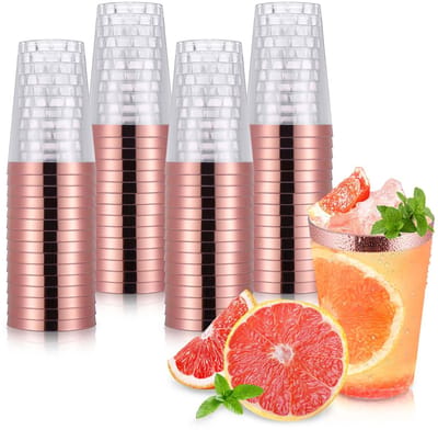 Thijox - 60 Stuks Roségouden Plastic Bekers 360 ml - Herbruikbare Cocktail Glazen - Onbreekbaar PS Materiaal - Perfect voor Feesten, Bruiloften en Tui