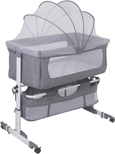 Verstelbare Babywieg met Muggennet en Wieltjes - Draagbaar Babybed 0-36 Maanden