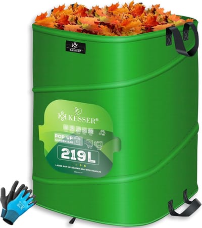 KESSER® Pop-up-tuinzak, 219 liter, inclusief handschoenen, zelfstaand met handgrepen, stabiel, robuust en opvouwbaar, voor het snijden van gazon, tuinzakken voor tuinafval, groen snijden