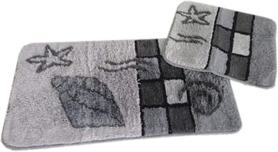 2-delige badmatset grijs, antislip en wasmachinebestendig voor vloerverwarming