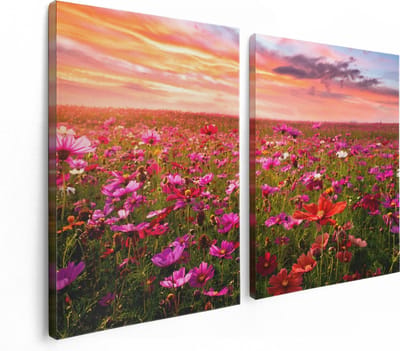 Artaza Canvas Schilderij Tweeluik Kleurrijke Kosmos Bloemenveld - 120x80 - Foto Op Canvas - Canvas Print