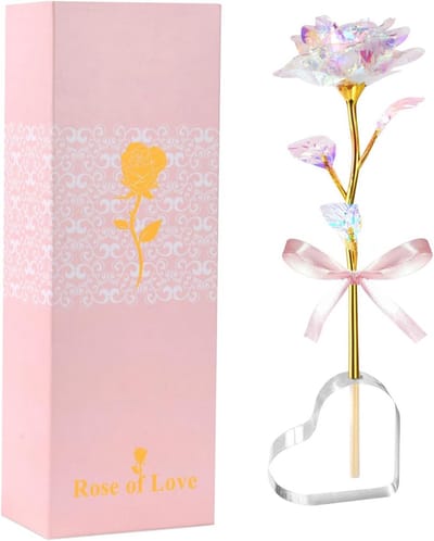 Kristallen Roos - Galaxy Bloem - Cadeau Geven - Eeuwige Liefde Symbool - 21 x 11 x 7.5 cm - Roze