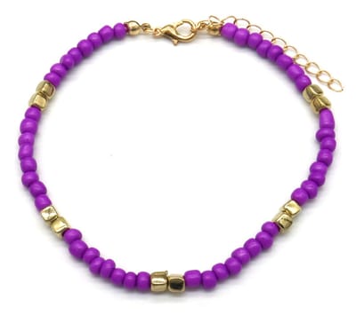 Enkelbandje met Glaskralen - Anklet - Lengte 25-30 cm - Paars