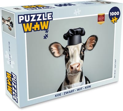 Puzzel Koe - Zwart - Wit - Kok - Legpuzzel - Puzzel 1000 stukjes volwassenen