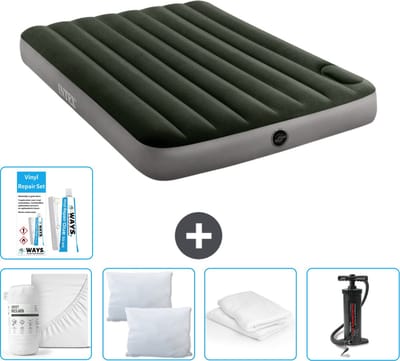 Intex Luchtbed - Twijfelaar - 137 x 191 x 25 cm - Groen - Inclusief Hoeslaken - Kussen - Pomp - Reparatieset en Kussenbeschermer