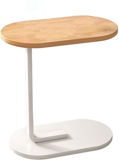REDOM C-vorm Bijzettafel 28×39×58 cm – Laptoptafel & Banktafel – Houtlook met Staalframe – Natuurlijke Houtkleur