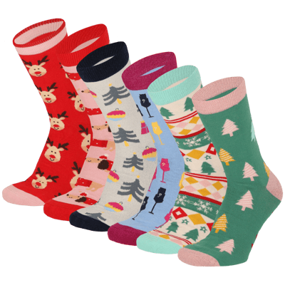 Morethansocks - Kerstsokken dames in kerstbal - 6-Pack - Multi Fashion - Maat 36/41 - kerstsokken dames - kerst sokken - kerstballen