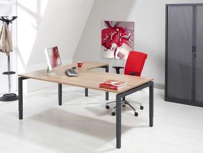 Hoogte verstelbaar hoekbureau Kubus breed 160CM diep 160CM bladkleur Robson Eiken framekleur Aluminium (RAL9006) wingzijde Links