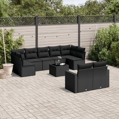 vidaXL - 10-delige - Loungeset - met - kussens - poly - rattan - zwart