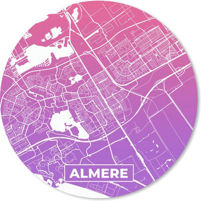 Muismat rond 20x20 cm - Mousepad Stadskaart - Almere - Paars - Roze - Ronde muismatten