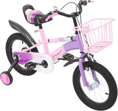 Kinderfiets - Loopfiets met wielen - Veilig leren fietsen - Robuust stalen frame - 14 Inch - Paars