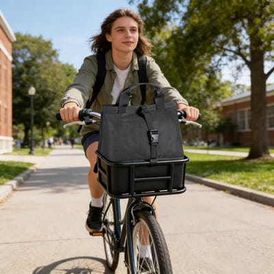Fietsmand met tas - Bagagemand achter - Boodschappen vervoeren - Afneembare tas - 34 cm breed - Zwart