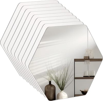 Allecto - Spiegel Glazen Tegels - Decoratie - 20,5 x 18 cm - Muurdecoratie - Woonkamer Slaapkamer Hal - DIY Kunst & Hobby Projecten - Geschikt voor Muurmontage - Zilverachtig