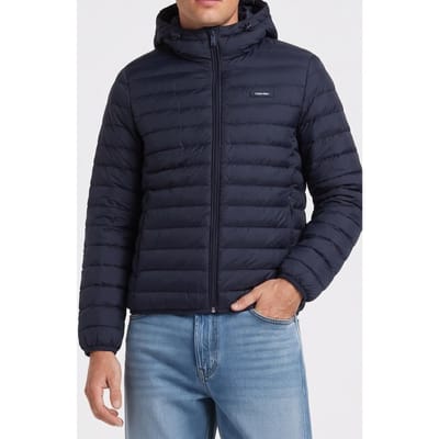 Calvin Klein Ls Hooded Nylon Jacket Dark Sapphire Taglia: S | Giacche invernali Outlet | Uomo | Blu