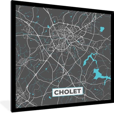 Fotolijst incl. Poster - Cholet - Frankrijk - Plattegrond - Kaart - Stadskaart - 40x40 cm - Posterlijst