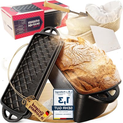 Gietijzeren bakvorm met deksel - 25 liter rechthoekig - brood taartvorm braadpan - camping - broodvorm - brooddoos - gietijzer