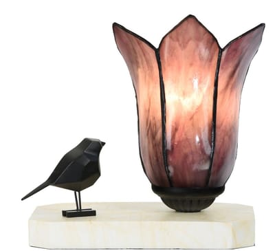 Tiffany tafellamp / sculptuur Ballade van een Vogel Gentian Purple - Art Deco Trade
