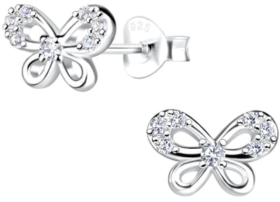 Joy|S - Zilveren vlinder oorbellen - zirkonia - 9 x 6 mm - sterling zilver 925 - oorknoppen