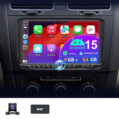 ESSGOO Autoradio geschikt voor Volkswagen VW GOLF 5 6 Passat Touran Tiguan EOS - Draadloos Apple CarPlay & Android Auto - 4GB + 64 GB - Android 15 - navigatiesysteem - Bluetooth & Wifi FM RDS USB - Achteruitrijcamera - DAB+