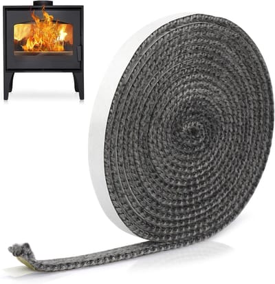 Kacheltouw - kachelkoord - Haard Tape - Schoorsteenafdichting - 2 mm x 10 mm x 3 m - Zelfklevende schoorsteenafdichting - Zelfklevende gevlochten afdichting - Platte glasvezelafdichting - Geschikt voor schoorstenen, kookplaten, ovendeuren