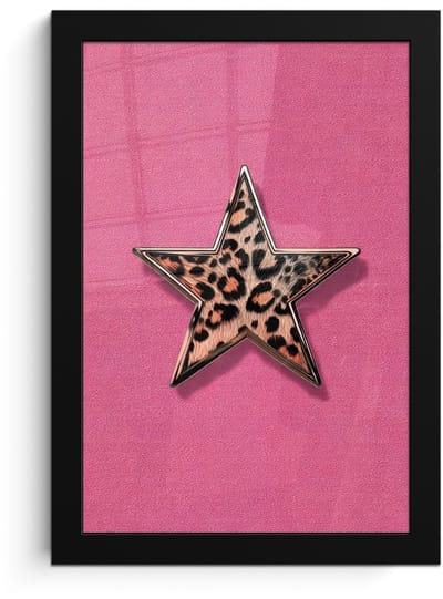 Poster in lijst - Fotolijst 20x30 cm - Posters - Ster - Luipaard - Print - Roze - Posterlijst zwart - Decoratie - Wanddecoratie woonkamer - Muurdecoratie slaapkamer