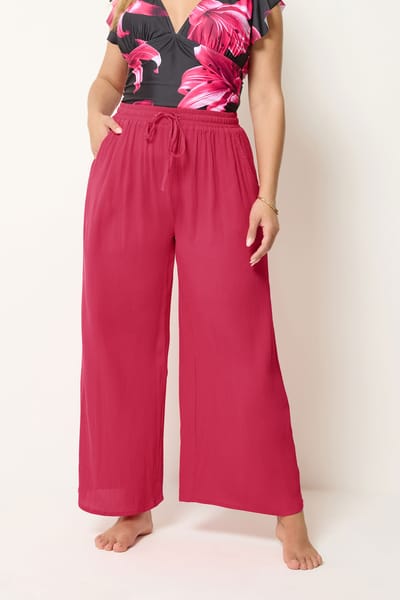Yours Felroze Broek Met Geplooide Textuur En Wijde Pijpen Size 38-40