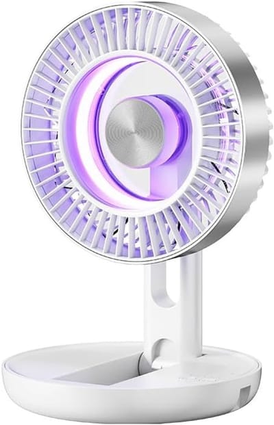 Opvouwbare USB-bureauventilator met 1800 mAh-accu - 5 snelheden - kleurrijke LED-verlichting - 3D-luchtcirculatie - stille persoonlijke koeling - geschikt voor kantoor thuis studentenhuis en kamperen - 25 x 16 x 7 cm