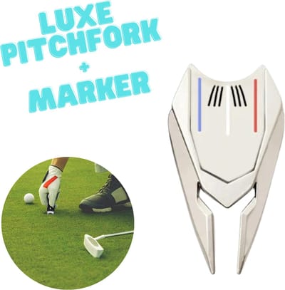 Luxe metalen Pitchfork + Balmarker - Blauw - Reparatie Green - Golfaccesoires - Golfbalmarker - Golfbal marker - Pitchfork Golf - Golf marker - Golf Pitchfork