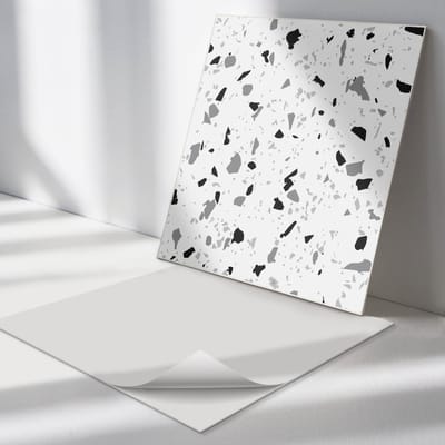 Wallfluent Vinyl Tegels - Abstract Steenpatroon Zelfklevende PVC Tegels - 30 cm x 30 cm - Wit Vinyl Tegels - 9 stuks - Vierkant PVC Tegels - Texturen Plaktegels - Vinyl Vloer Tegels - Plaktegels Keuken en Badkamer