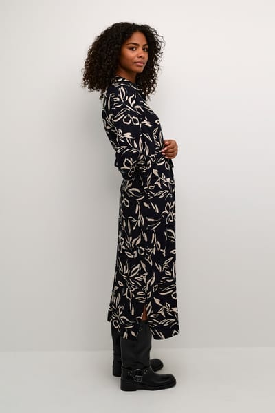 Jurk Loose fit Black/Sand Painted Flower black offwhite