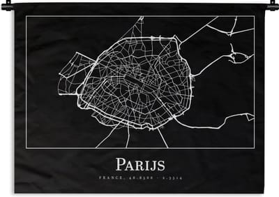 Wandkleed - Wanddoek - Parijs - Plattegrond - Kaart - Stadskaart - 120x90 cm - Wandtapijt