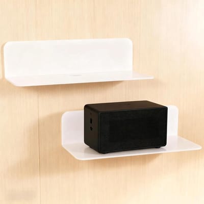 Set van 2 Kleine Wandplanken in Wit - Mini Plank voor Badkamer, Slaapkamer en Woonkamer met Kabeldoorvoer, Eenvoudig te Bevestigen zonder Boren