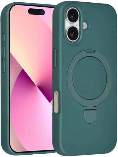 Backcover Hoesje Geschikt voor: iPhone 17 Volledig Dekkende Schokbestendige Siliconen Backcover met Ringstandaard – 360° Bescherming - DonkerGroen