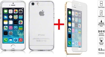 Hoesje geschikt voor Apple iPhone 5 (S) (SE) - TPU Transparant Silicone Gel Case Skin + Tempered Glass Screenprotector 2,5D 9H (Gehard Glas)