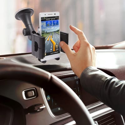 Universele auto Telefoonhouder / GPS houder - Geschikt voor MP3/MP4/mobiel/GPS/PDA - Zuignap bevestiging op voorruit - Verstelbare breedte 40-120 mm - 360° draaibaar - Met ontgrendelknop [55029A]