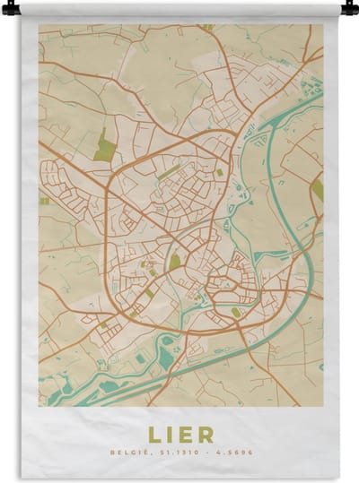 Wandkleed - Wanddoek - België - Lier - Plattegrond - Kaart - Stadskaart - 120x180 cm - Wandtapijt