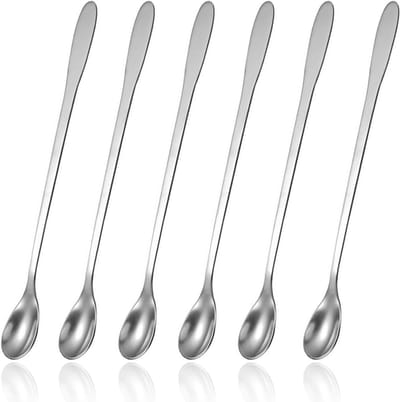 Set van 6 Luxe Lange Lepels voor Cocktails en Desserts - Roestvrij Staal, Vaatwasmachinebestendig