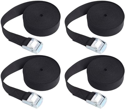 Ratelspanbanden Set - Verstelbare Sjorbanden - Vastzetten van Lading - Zinklegering Gesp - 2m x 25mm - Zwart