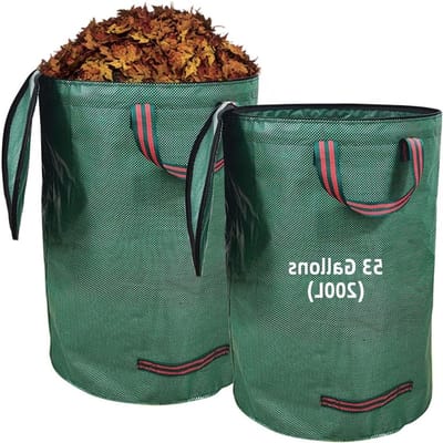 Set van 2 Tuinafvalzakken met Deksel en Rits, 200 Liter - Waterdichte en Opvouwbare Zak voor Bladeren, Gras en Snoeiafval - Herbruikbare Tuinzakken met 4 Stevige Handvatten en Grote Capaciteit