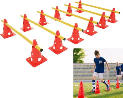 Stekhordenset Behendigheid - Trainingsset Honden - Coördinatie Training - Verstelbare Hoogte - 12 Kegels 6 Stangen - Rood Geel